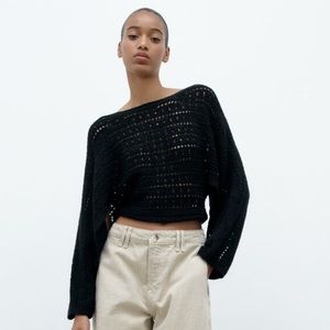 Zara black POINTELLE KNIT TOP